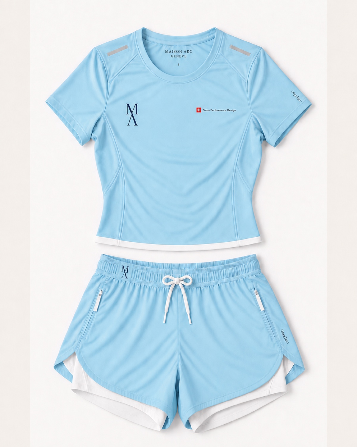 Front view of Prototype 01 women set in Icy Blue / White