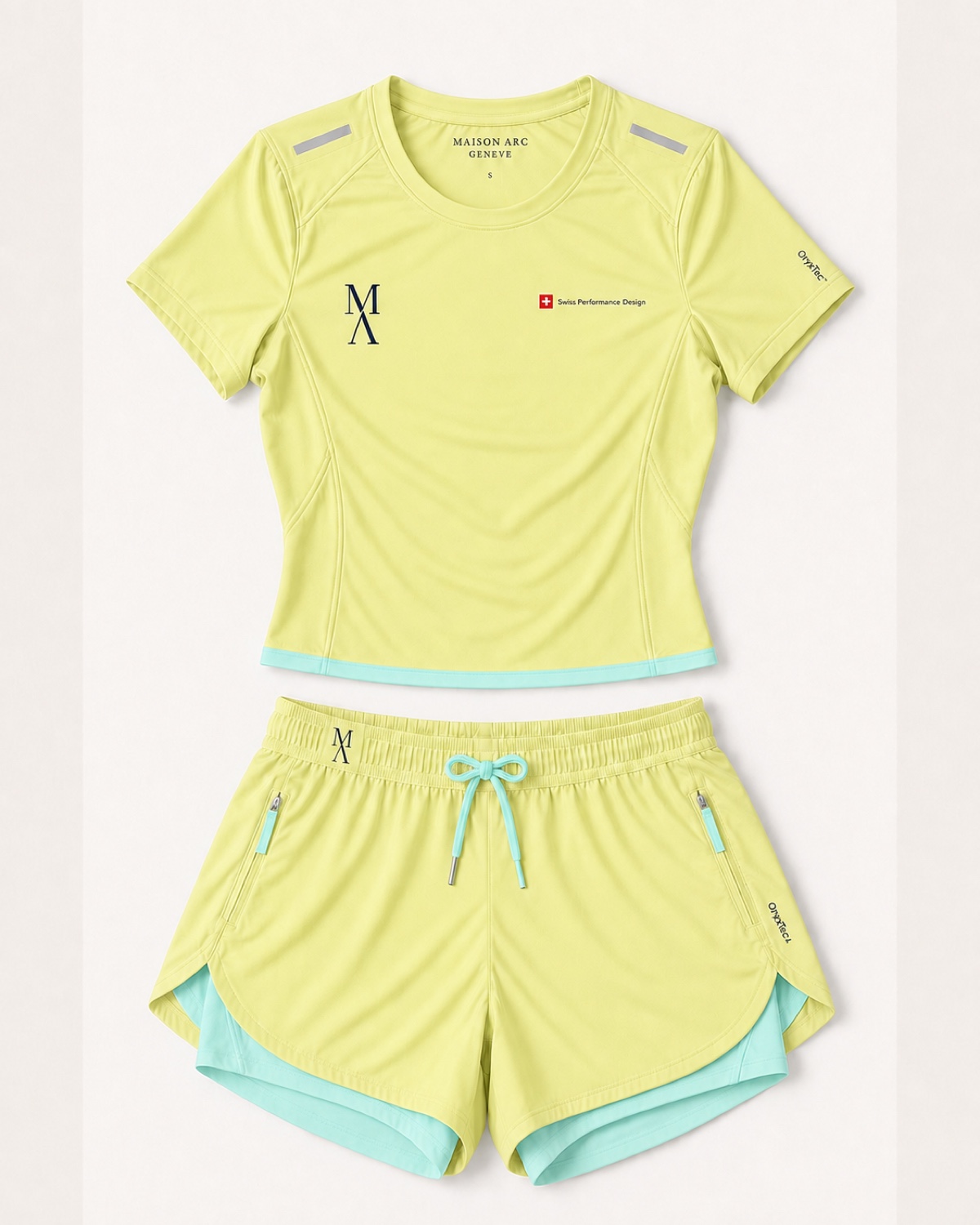 Front view of Prototype 01 women set in Lime Sorbet / Mint