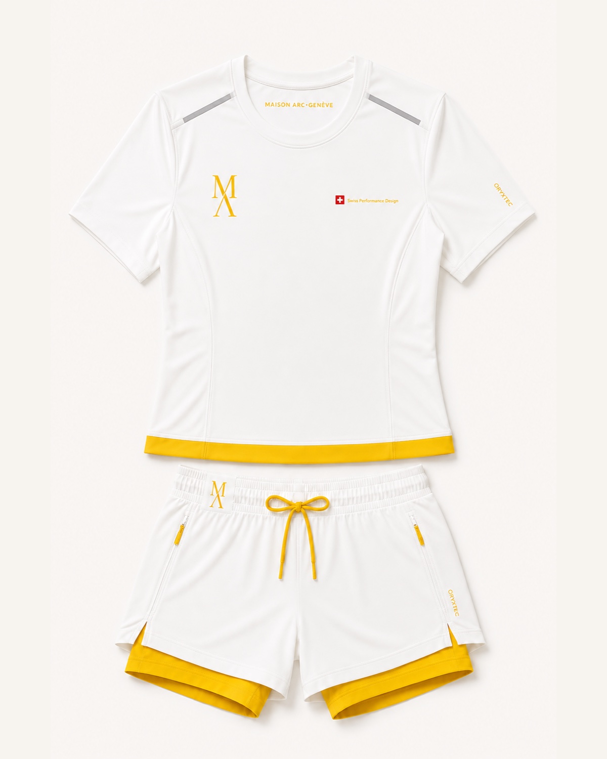 Front view of Prototype 01 women set in White / Sunny Yellow